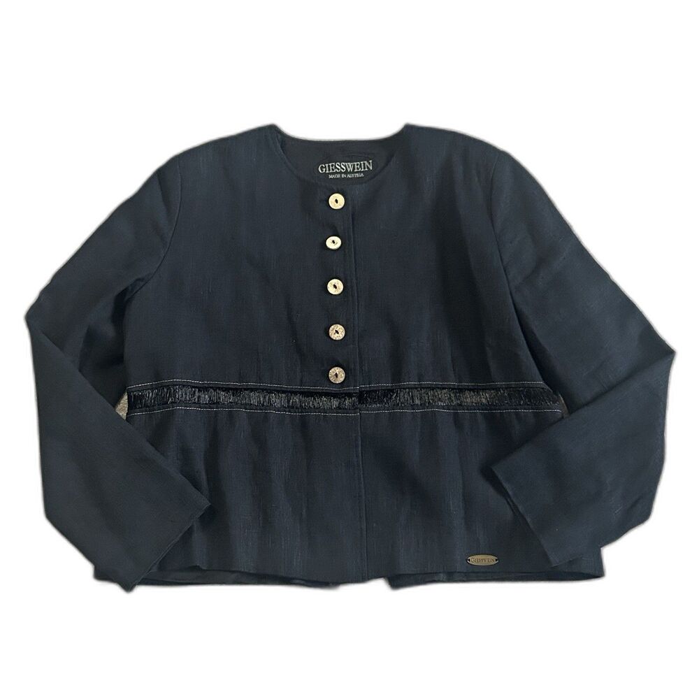 Giesswein Linen Jacket Womens 44 US 14 Charcoal Gray Lined Wood Buttons
